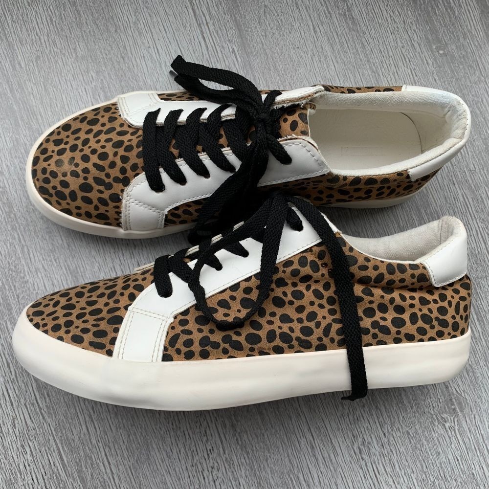 Forever 21 Women's Sz 8 Brown Cheetah Leopard Print Lace Up Sneakers Shoes